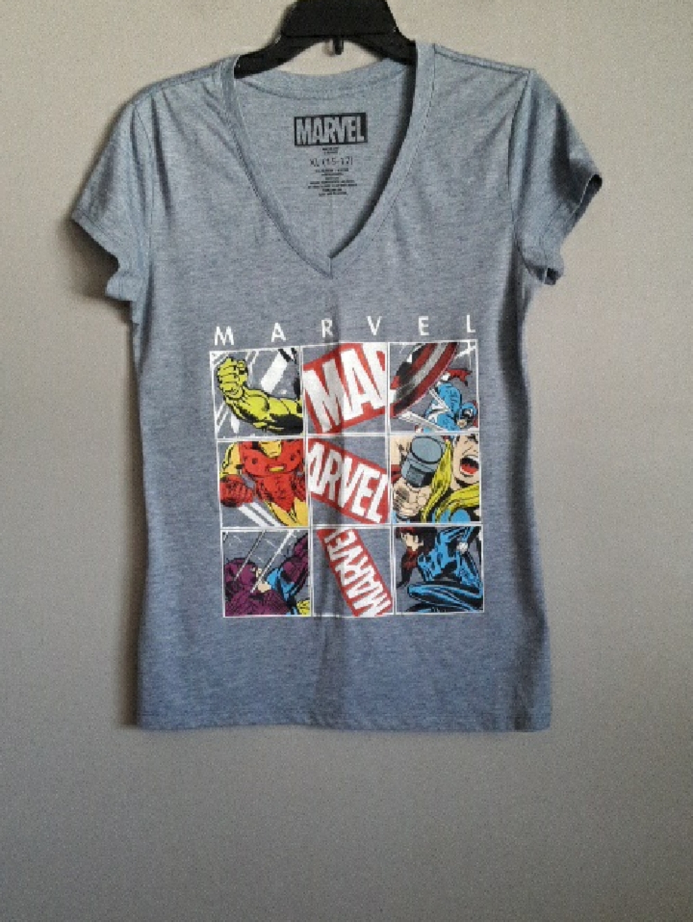 Marvel Graphic V-Neck Tee with Multicolor Comic Panels